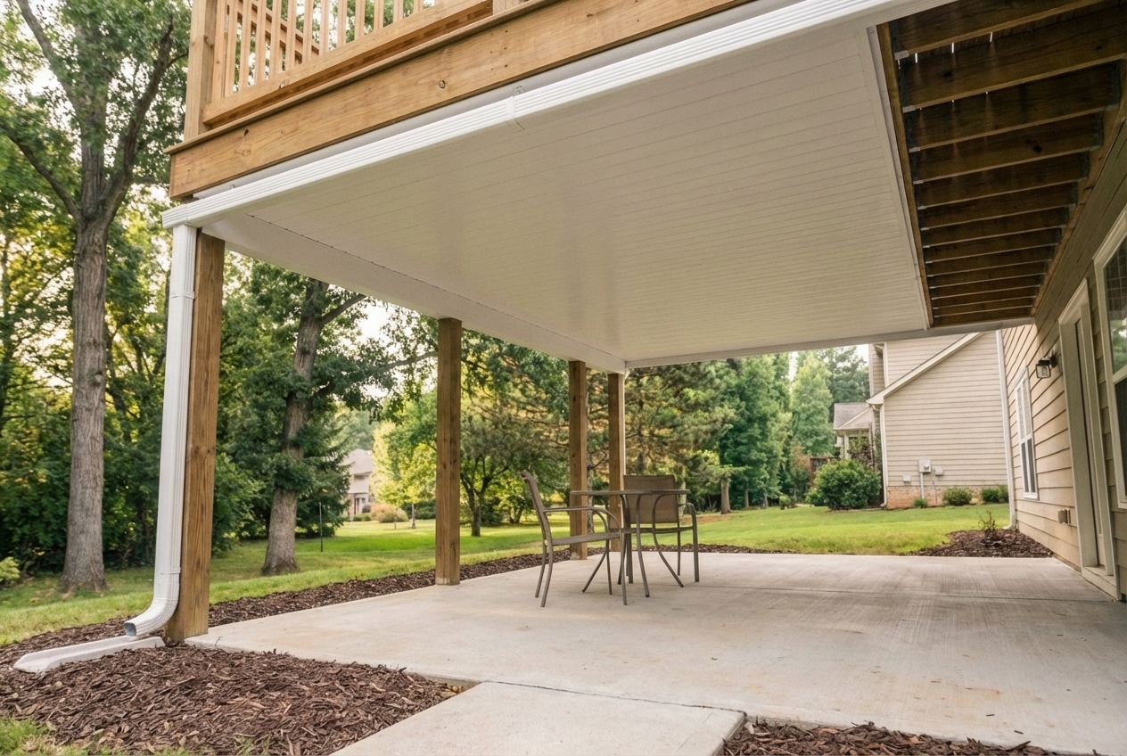 Under-deck waterproof membrane ceiling system keeping space dry